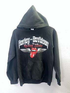 Harley Davidson Rolling Stones Hoodie Small Black Wings Corpus Christi 0484